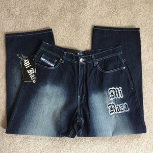 Mi Raza dk blue mens embroidered jeans NWT 38 x 30